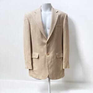 Lands End Blazer 40L Beige Silk Wool Blend Two Button‎ Neutral Preppy Academia